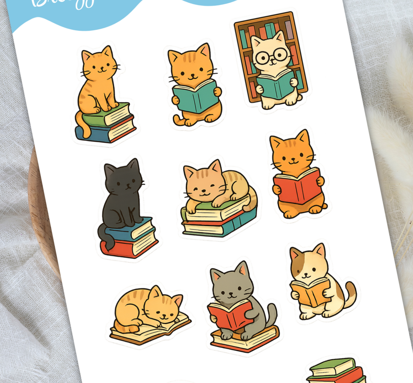 Reading Cats and Books Sticker Sheet