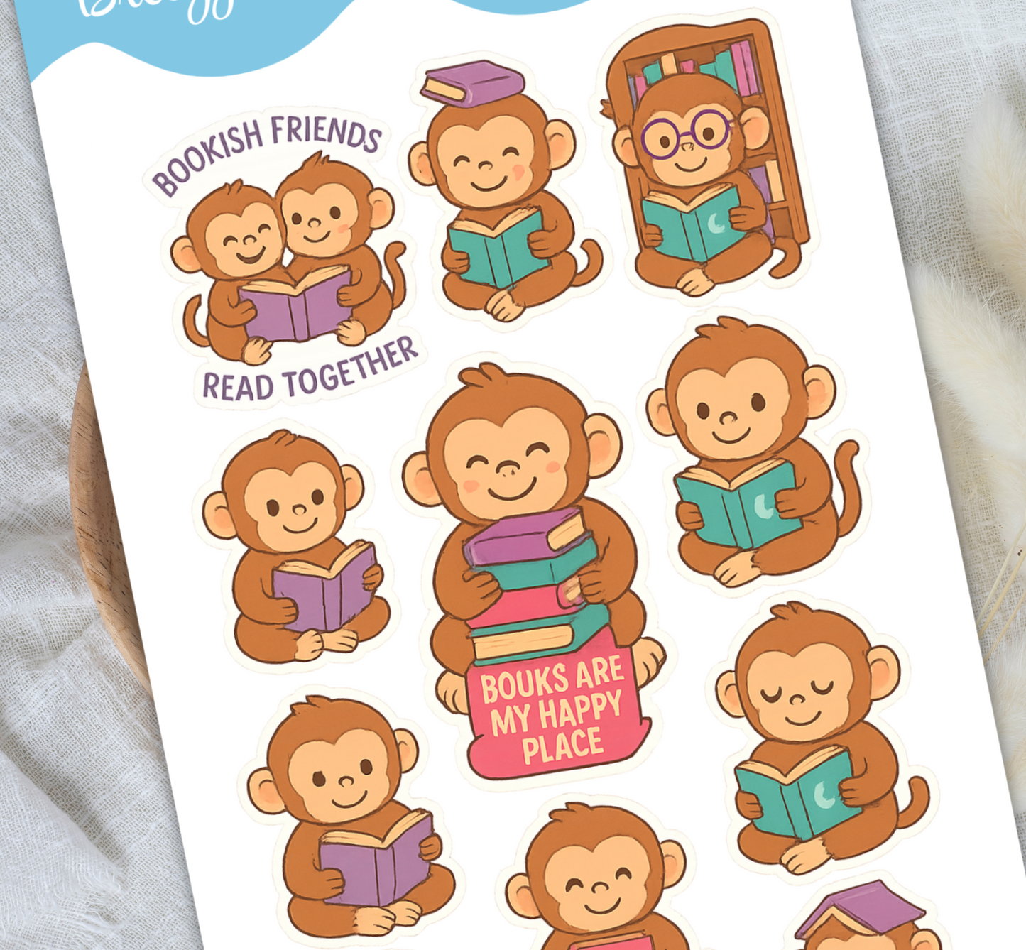 Bookish Monkey Sticker Sheet