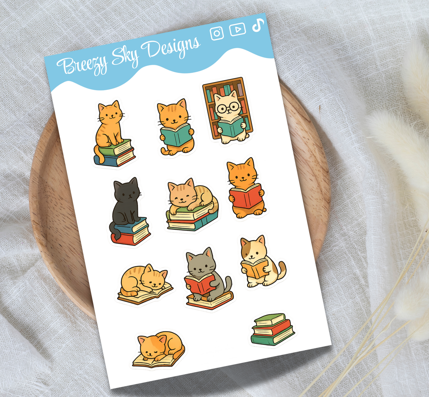 Reading Cats and Books Sticker Sheet