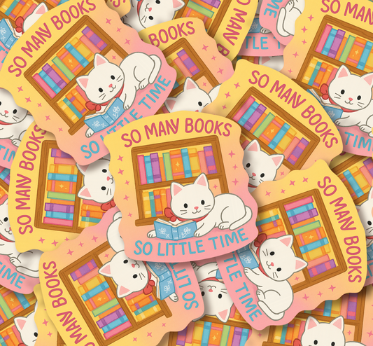 Cute Cat So Many Books So Little Time Vinyl Sticker