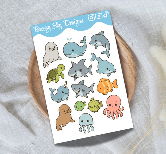 Playful Sea Animals Sticker Sheet
